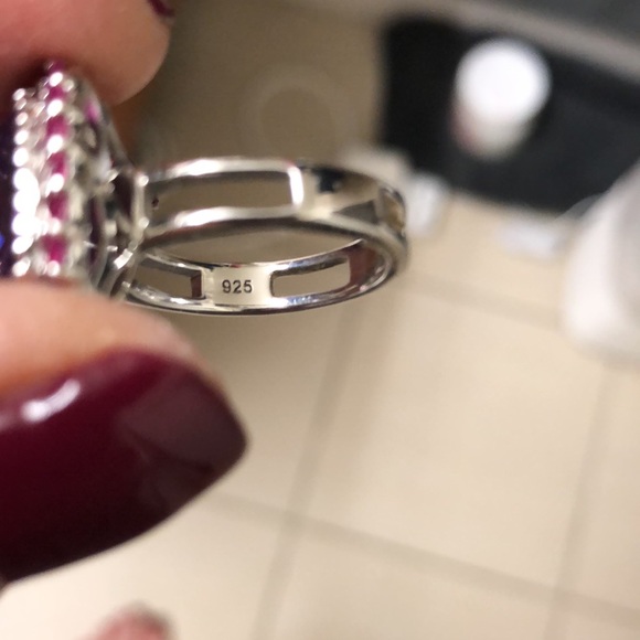 Gorgeous faceted unique Amethyst with garnets sterling ring, size 5 3/4 - Picture 5 of 10